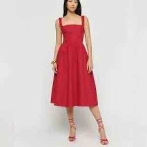 Reformation Tagliatelle linen midi Red Dress- 12, worn once.